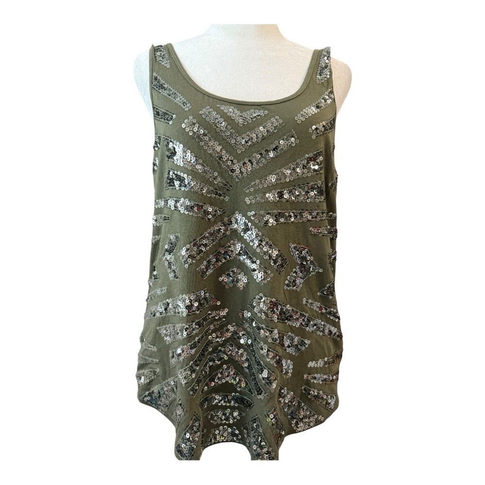 Active Seller! Express Army Green Sequined Tank Top Petite Party Going Out